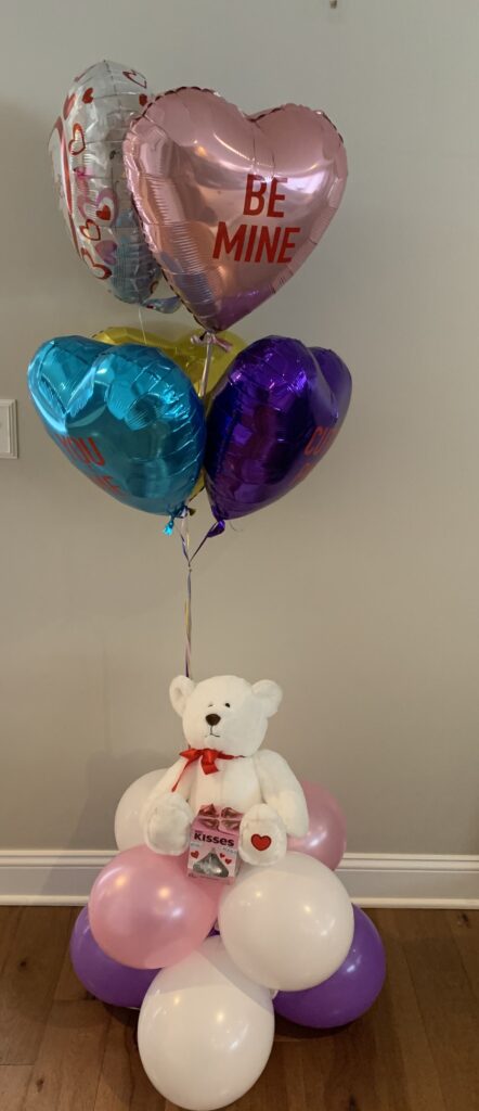 valentine balloon display with teddy bear