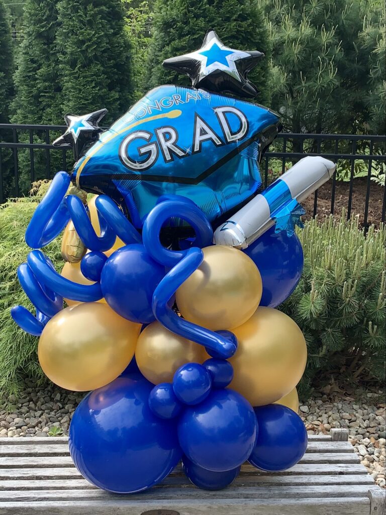 grad blue balloon display